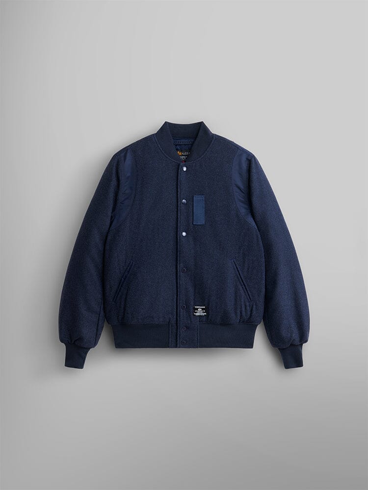 WOOL VARSITY BOMBER JACKET GEN II OUTERWEAR Alpha Industries REPLICA BLUE HEATHER 2XL 