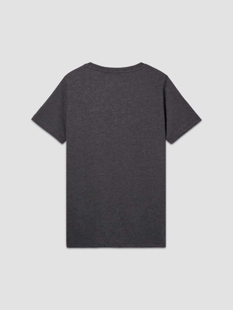 Youth Basic Tee by Alpha Industries, short-sleeved, cotton, dark gray, back side shown.